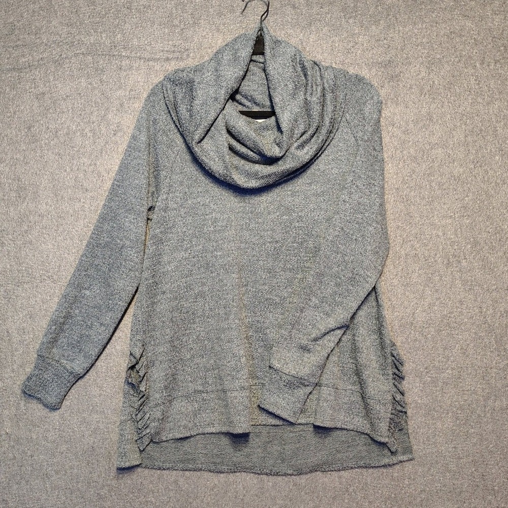 Cupio L Cowl Neck Tunic Sweater Side Ruffle Cottage Grandma Cozy Chic Winter